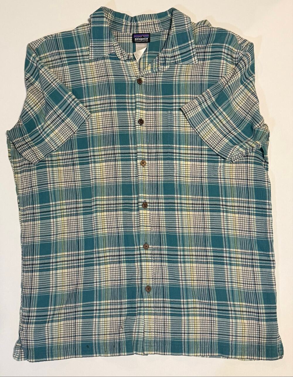 Patagonia Puckerware Shirt Mens Organic Cotton Plaid Button Up Camp Collar